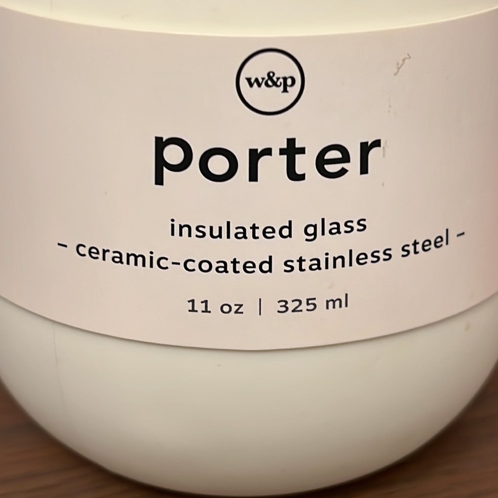 W&P PORTER White Insulated glass Ceramic coated stainless steel 11 oz. NEW - Picture 2 of 7